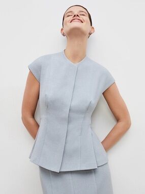 MM Lafleur The Lulu Textured Suiting Peplum Top Light Green Womens Size 4